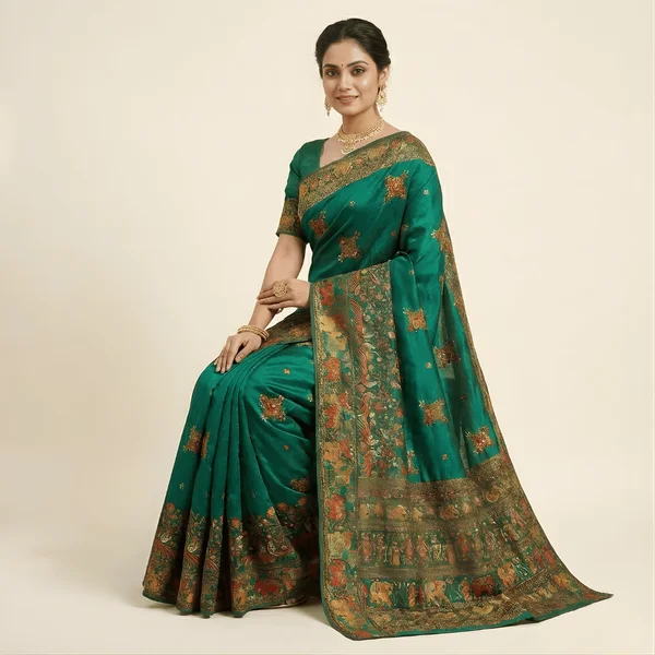 Royal Emerald Heritage Pashmina Saree - Image 2