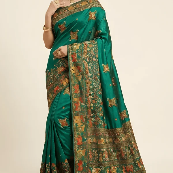 Royal Emerald Heritage Pashmina Saree - Image 3