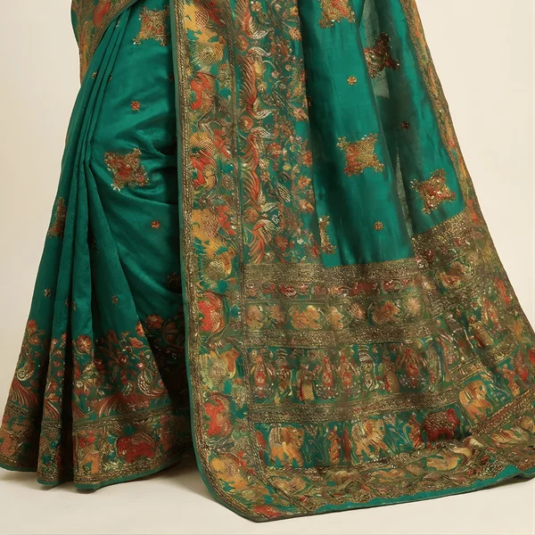 Royal Emerald Heritage Pashmina Saree - Image 4