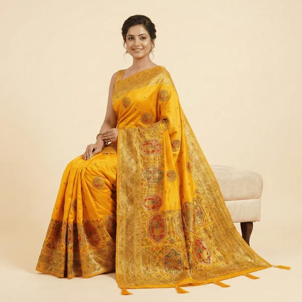 Royal Mustard Heritage Pashmina Saree - Image 3