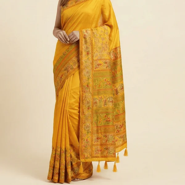 Golden Yellow Heritage Pashmina Saree - Image 2