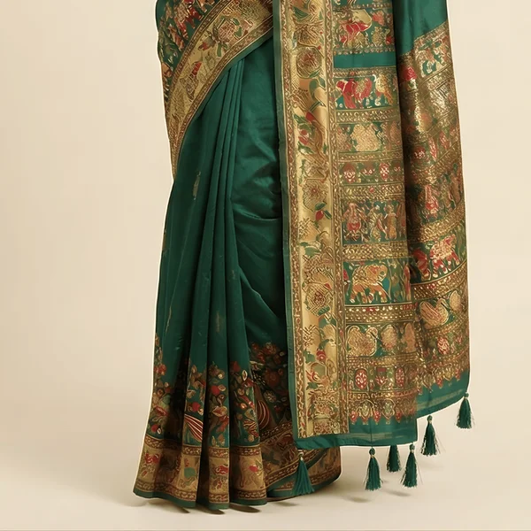 Royal Forest Green Heritage Pashmina Saree - Image 2