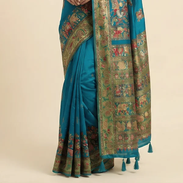 Royal Teal Heritage Pashmina Saree - Image 2