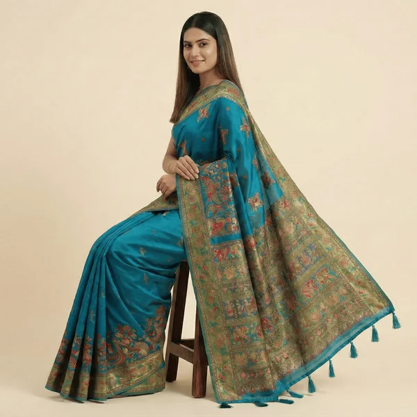Royal Teal Heritage Pashmina Saree - Image 3