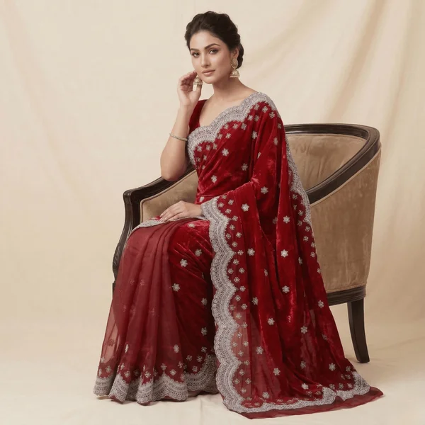 Bollywood Style Red Fancy Saree with Designer Border - Image 2