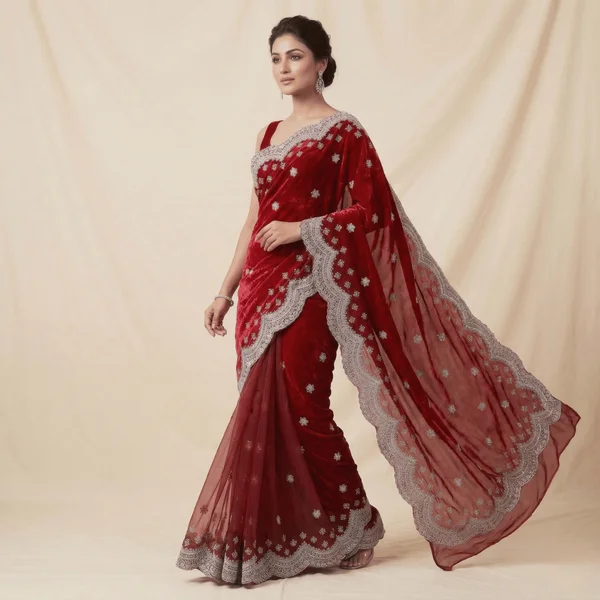 Bollywood Style Red Fancy Saree with Designer Border - Image 3