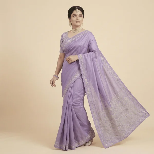 Elegant Lavender Designer Saree with Minimal Embroidery Border - Image 2